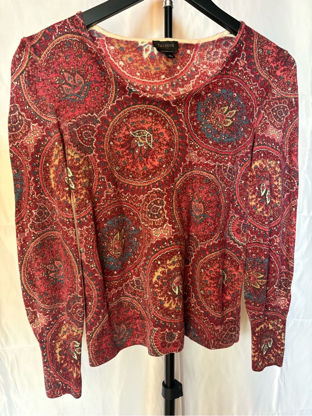 Talbots Red Paisley Medallion Long-Sleeve Top